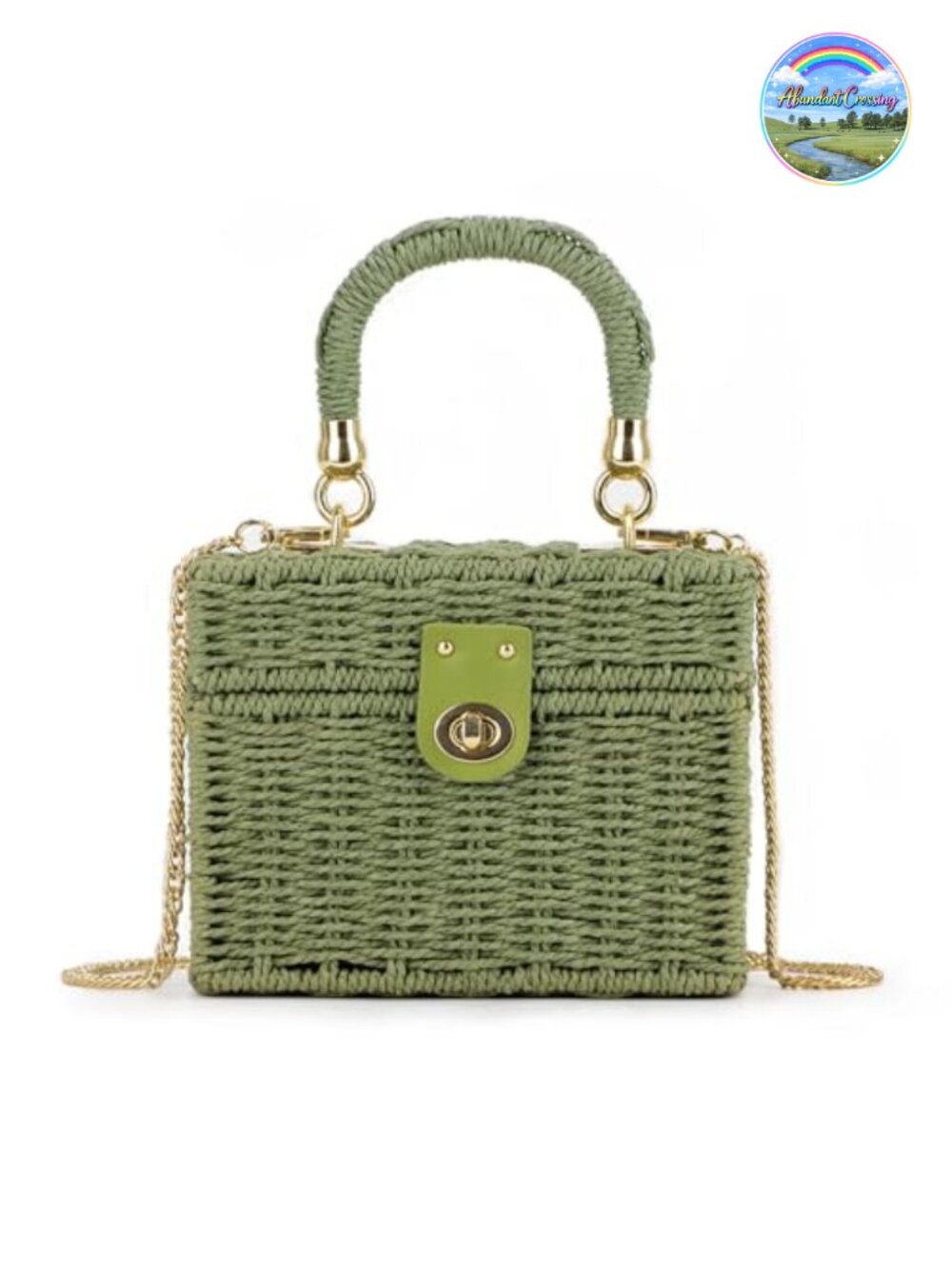 Women Handwoven Rattan Straw Tote Bag Square Boho Crossbody